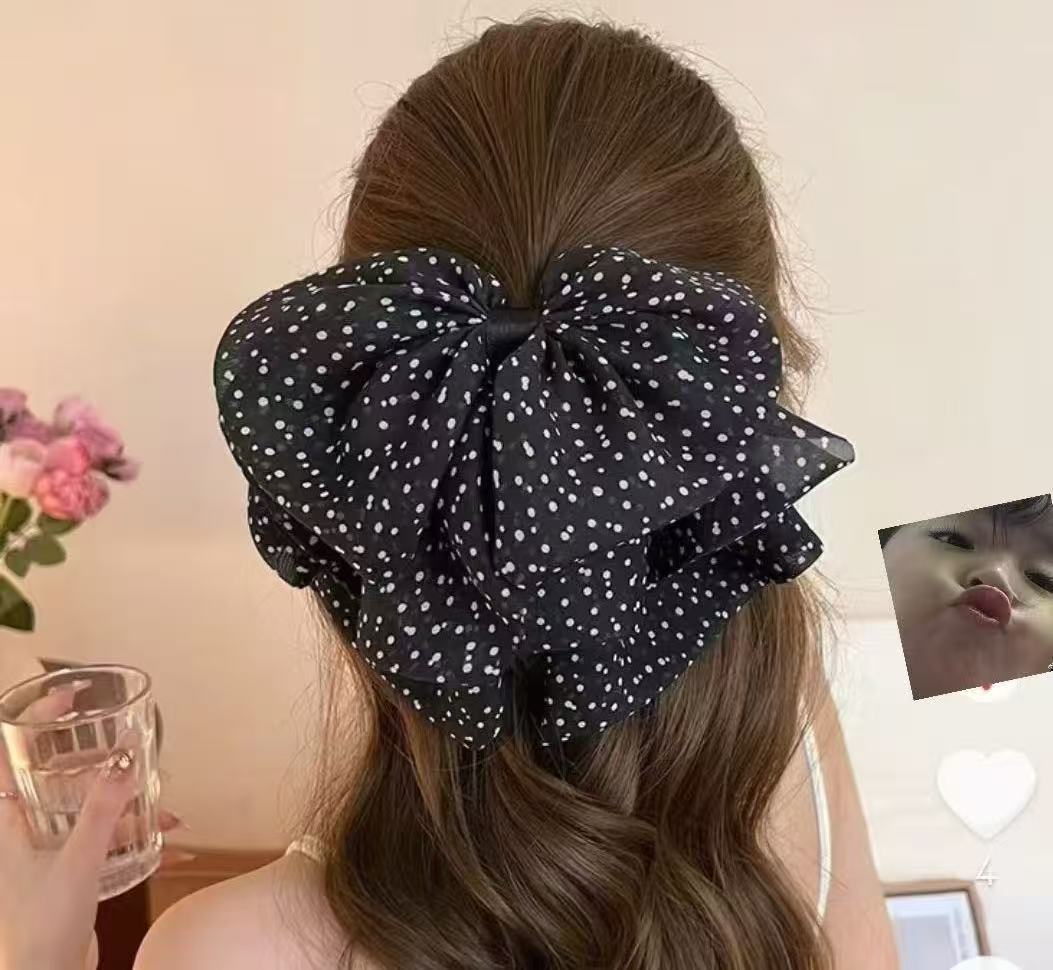 Travel Accessories Aesthetic - 2026 Yeni Siyah Puantiyeli Büyük Fiyonklu